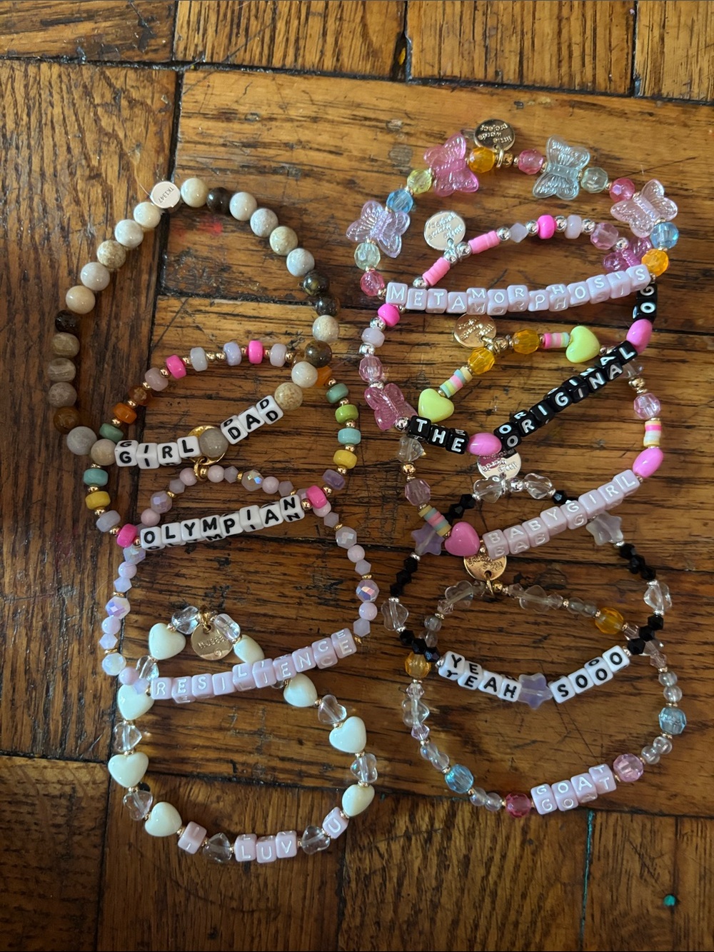 Handmade Pink Multicolor Beaded Charm Bracelet Set